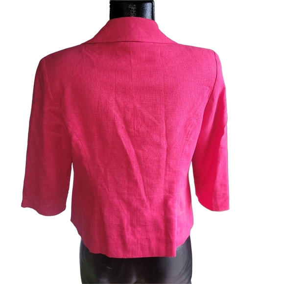 Laura Petites Dark Pink Linen Blend Cropped Sleeve Blazer 8 - Picture 5 of 6